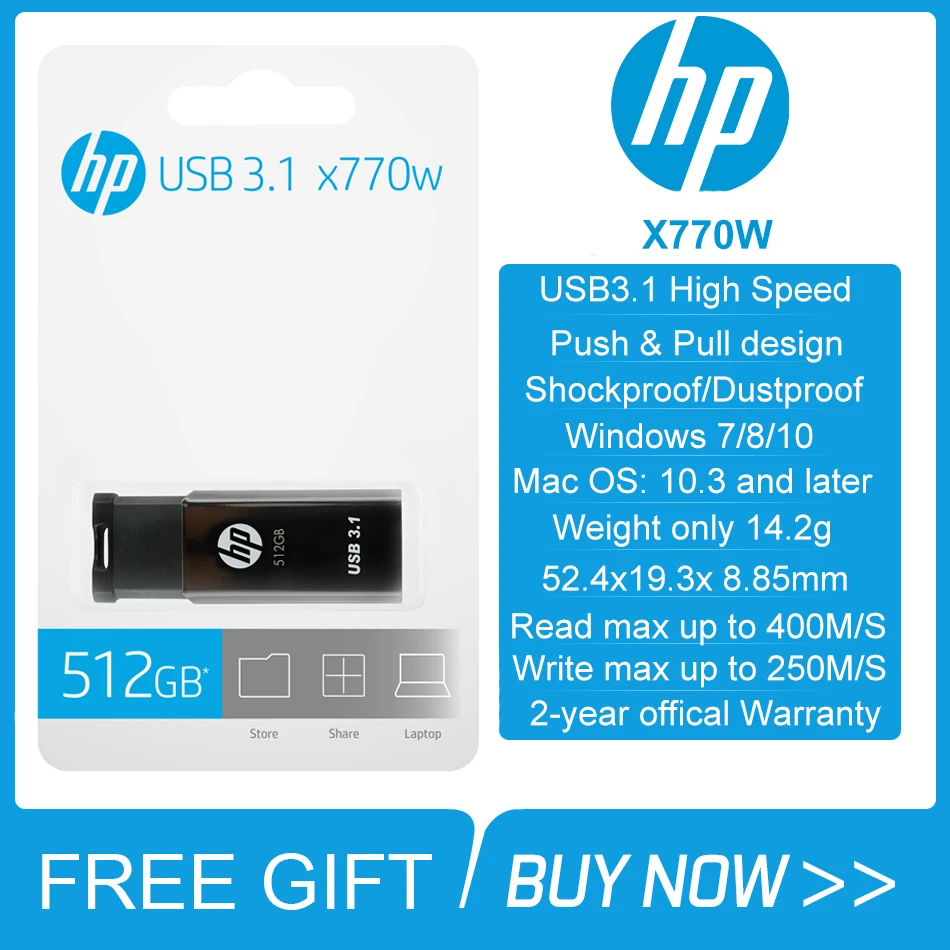 US $32.79 Original HP X770W USB31 High Speed Usb Flash Drive 128GB 256GB 512GB Metal Pendrive 400MBS Waterproof U Disk Memoria Cel Usb