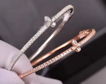 

925 Sterling silver Elegant CZ crystal flower bracelet Personality Leaves Geometric Chain bangle full stone Trendy Bracelet