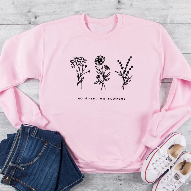 Толстовка без дождя без цветов в винтажном стиле 80s стиль цветочный принт наряды осень женский Вдохновленный джемпер с графическим рисунком пуловер Толстовка - Цвет: pink-black text