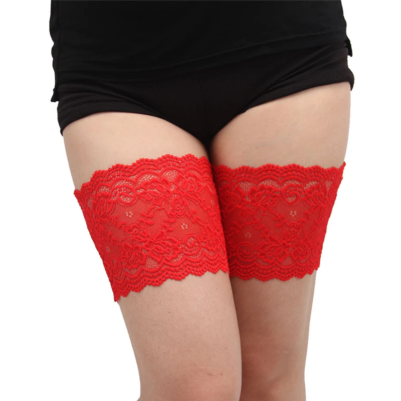 Гетры летние женские сексуальные черные дизайнерские носки до бедер один противоскользящие кружевные подвязки полоса цветок пара полос ноги - Цвет: A-Red