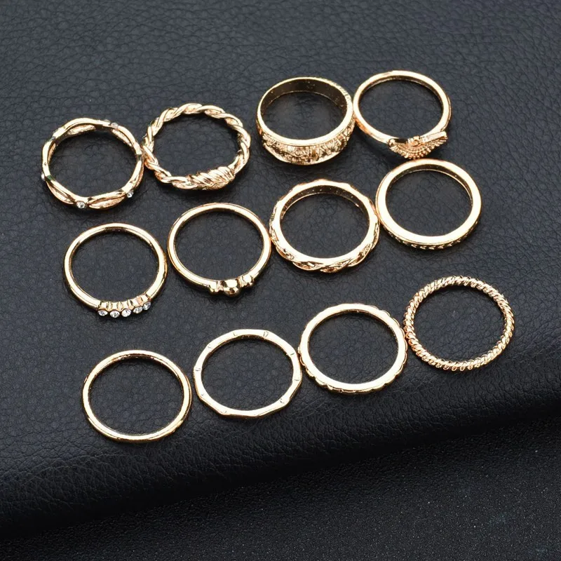 LETAPI, винтажные кольца золотого цвета для женщин, богемные этнические кольца в стиле панк с кристаллами, набор колец на палец, модные ювелирные изделия