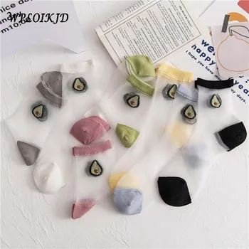 

Japanse Korea Stijl Vrouwen Gelukkig Grappige Cartoon Fruit Ultra-Dunne Ijs Zijde Sokken Dunne Ademende Glas Zijde Zomer Avocado