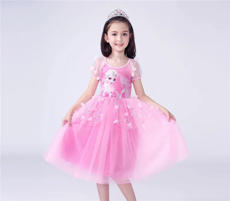 Pink Short Sleeve Платья принцессы Эльзы и Анны для маленьких девочек; плотное зимнее платье с длинными рукавами для рождественской вечеринки, дня рождения; одежда для подростков; Robe 3 - Цвет: Pink Short Sleeve
