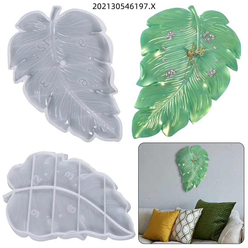 DIY Crystal Epoxy Silicone Mold Large Leaves Clock Home Ornaments Wall Haning Watch Disc Resin Mould For Handmade Casting