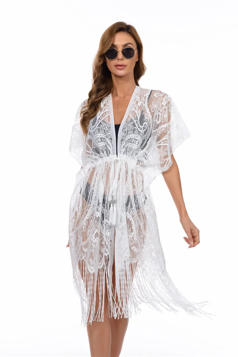 shein bathing suit cover ups Beach Long Dress Women Beach Cover Up Tunic Pareo V Neck Dress Robe Swimwear Bathing Suit Beachwear White Black bikini cover up set Cover-Ups