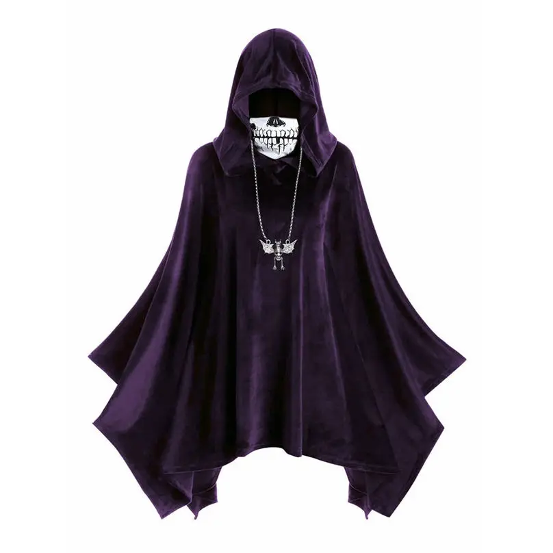 New Costume Halloween Women Fashion Halloween Cloak Skull Mask Print Hooded Cape Coat Vintage Women Tops Outwear 4S11 (20)