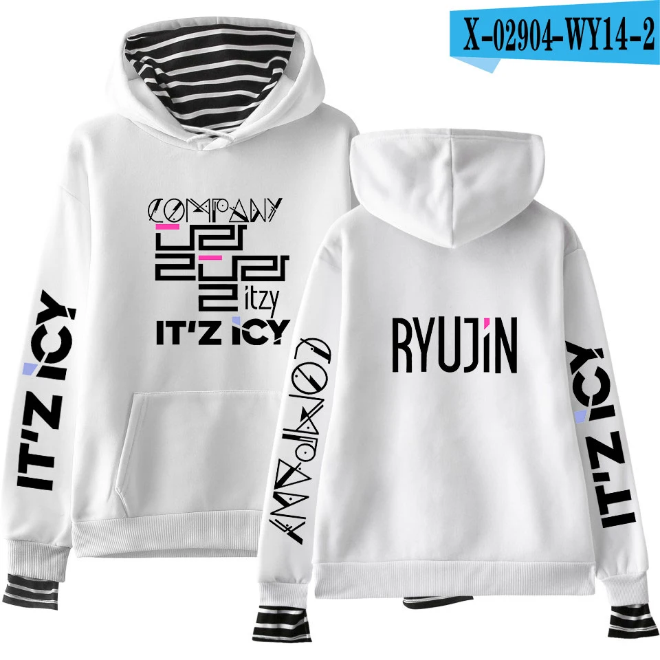LUCKYFRIDAY популярный ITZY полосатый капюшон пэчворк длинный рукав толстовка с капюшоном Женский черный Kpop Harajuku Повседневная Толстовка - Цвет: White