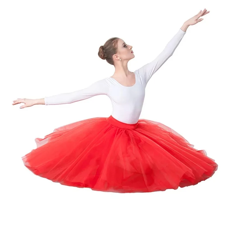 Professional Adults Ballerina Ballet Dance White Black Pink Red Mesh Lace Long Tutu Elastic Waist Tulle Skirts Women Ball Skirt