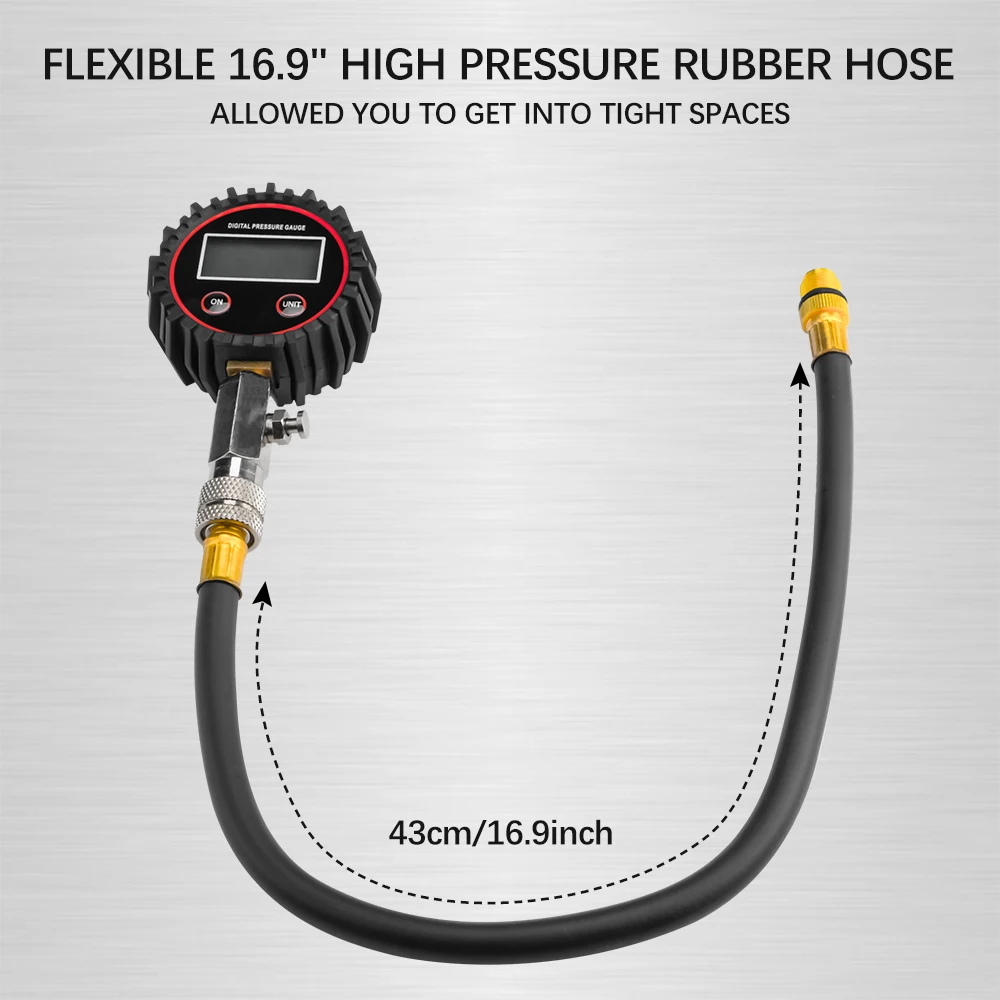 200PSI 가솔린 엔진 디지털 압축 게이지 테스터 가솔린 가스 엔진 실린더 압력 테스트 도구 키트(어댑터 및 호스 포함)