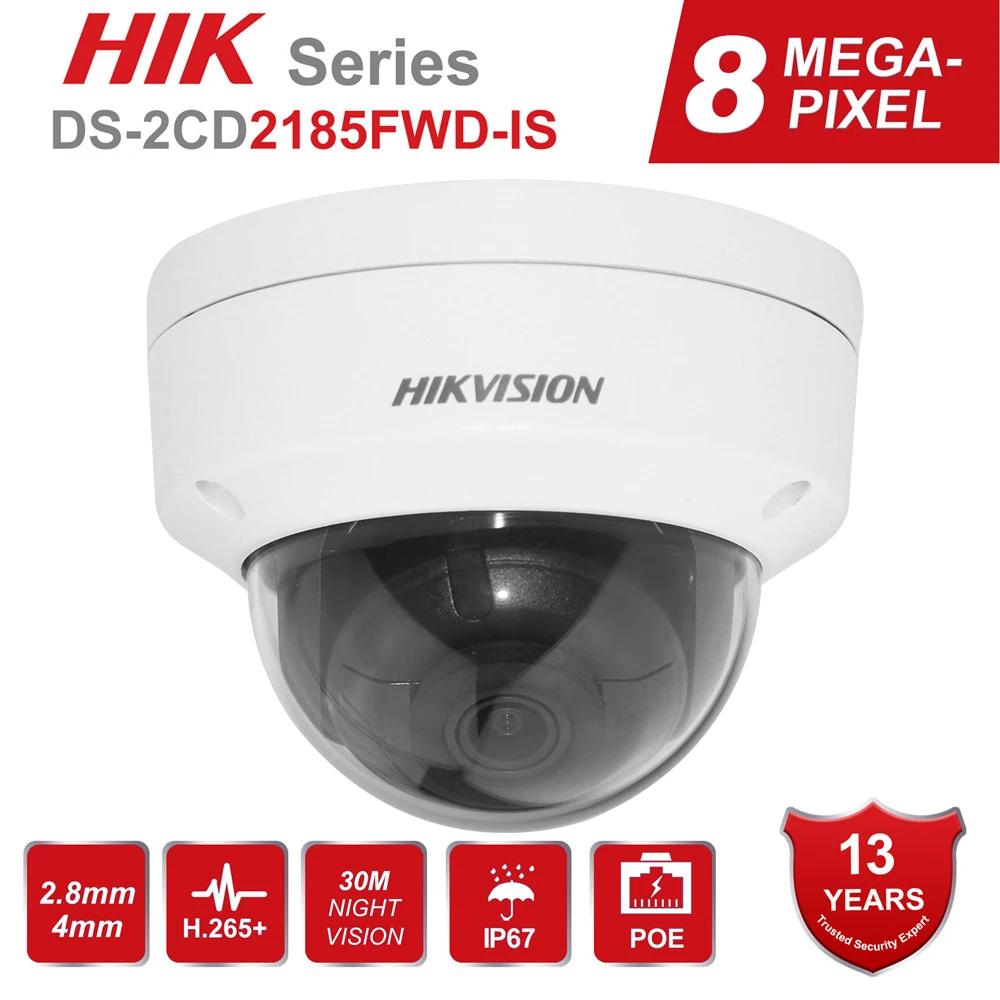 Hikvision 8MP IP камера 4K H.265 + DS 2CD2185FWD IS Dome видео наблюдение POE SD Слот Аудио IP67 30m IR