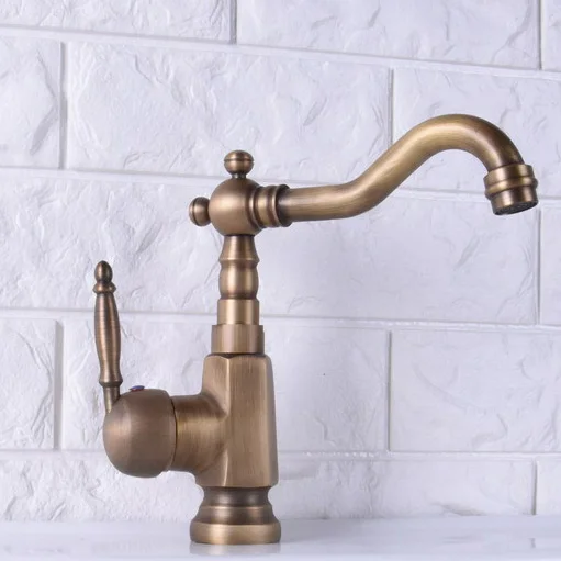 

Antique Brass Basin Faucet Deck Mounted Bathroom Sink Faucet hot and Cold Water Mixer Taps Lsf116