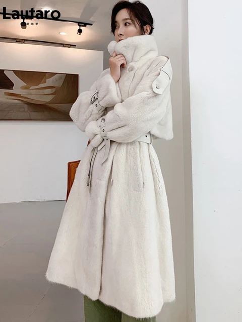 Lautaro-女性の冬のロングコート,厚くて暖かくて柔らかいふわふわの ...