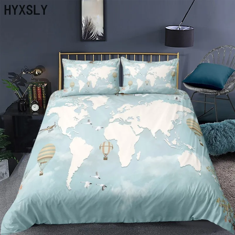 Home Textile World Map Bedding Set Kids Adult Quality Duvet Cover And Pillowcase 2-3 Pieces Soft Microfiber Twin Full Queen Size