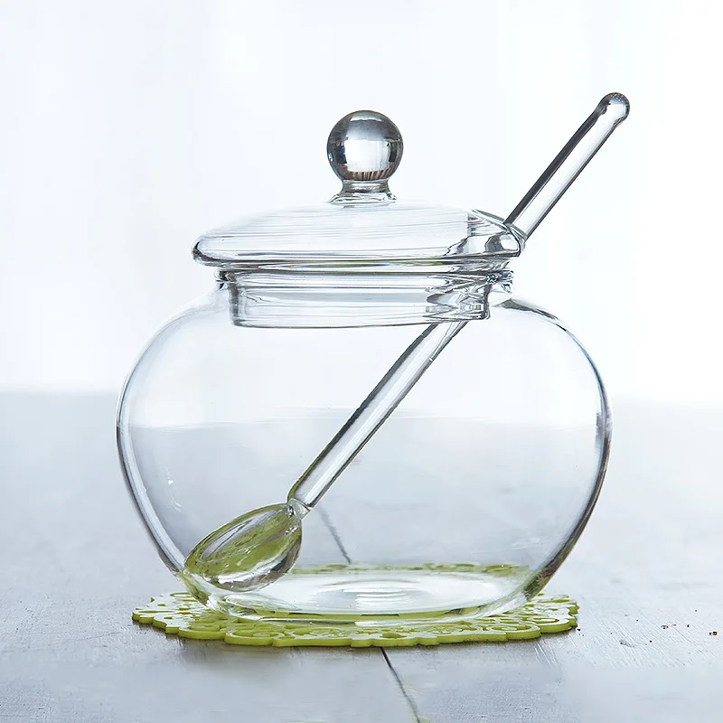 250ML Crystal Glass Jar With Lid Spoon Candy Spice Pots Spicing Sugar Bowl Home Transparent Flatware Kitchen Cooking Organizer spice container glass honey jars sugar bowl