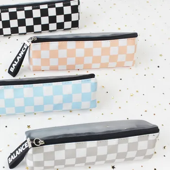 

Simple triangular lattice pattern cartoon student stationery large capacity multifunction canvas pencil case cosmetic bag purse