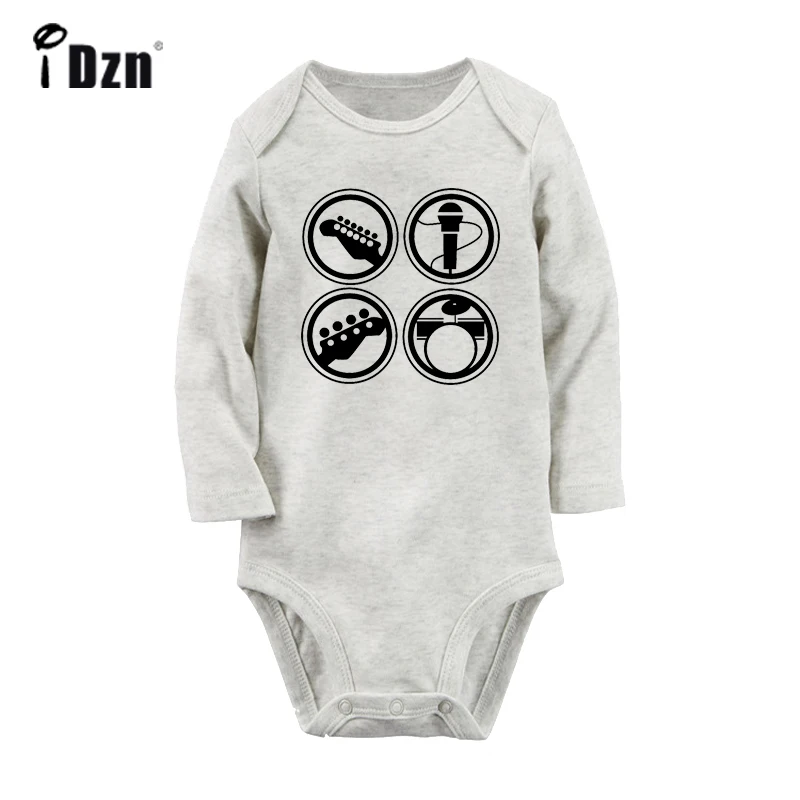 

Punk style rock band microphone guitar Shelf drum Newborn Baby Bodysuit Toddler Long Sleeve Onesies Jumpsuit Cotton Clothes Gift