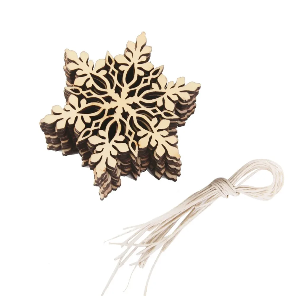 Unfinished Natural DIY Wood Slice Xmas Ornaments Cut Wood Slices Tags Snowflake Cutout for Holiday Season 10pcs