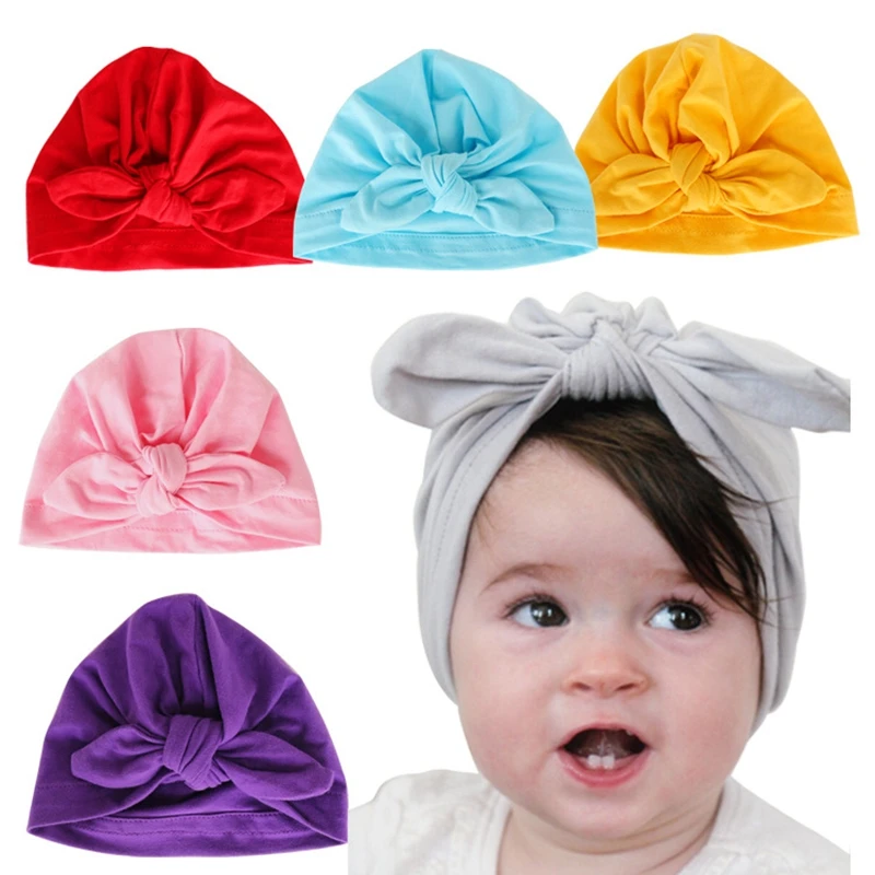 

1 PCS Fashion Soft Baby Bohemia Indian Hats Solid Color Handmade Bunny Ears Newborn Caps Sweet Hair Accessories Birthday Gifts