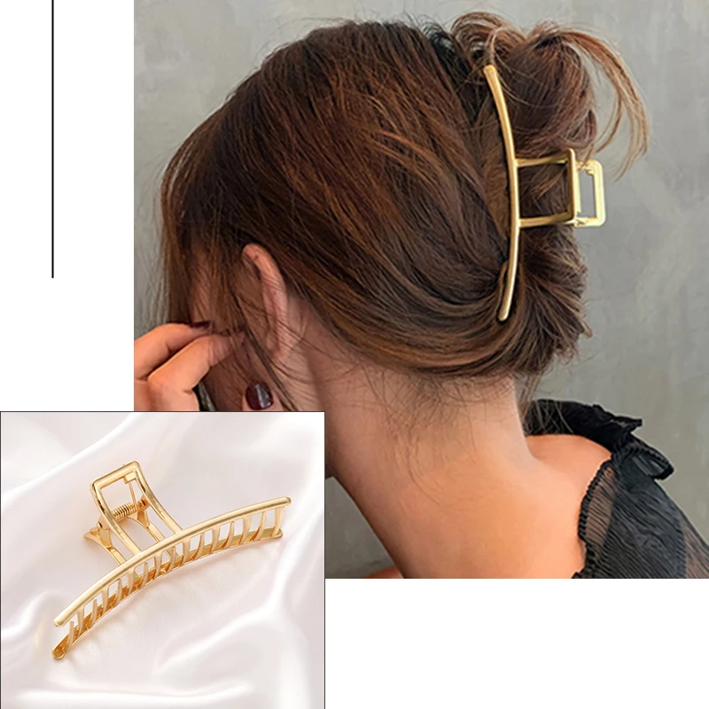 hair clips for long hair 2021 New Women Elegant Gold Hollow Geometric Metal Hair Claw Vintage Hair Clips Headband Hairpin Hair Crab Hair Accessories elastic headbands for women