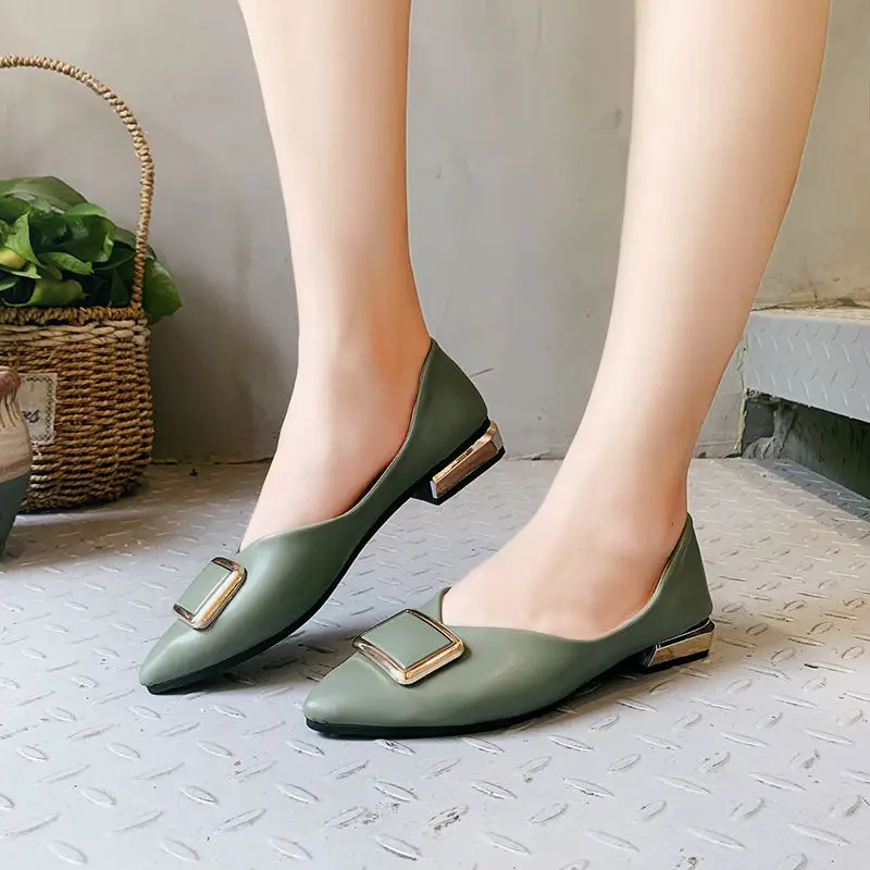 Г., новые осенние женские тонкие туфли на плоской подошве Удобная Офисная Рабочая обувь с квадратной пряжкой яркие цвета, желтый, бежевый, зеленый, черный - Цвет: Green 1