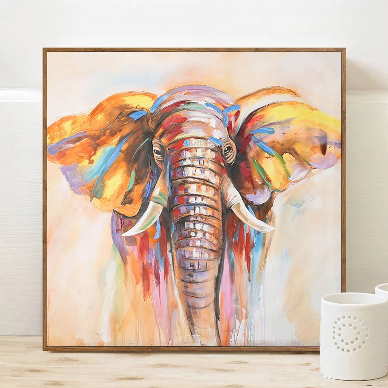 

Modern Abstract Oil Painting Print on Canvas Wall Art Posters Decorative Watercolor Elephant Pictures for Living Room Frameless