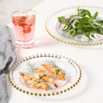 

Ins Creative Plate Nordic Style Phnom Penh Bead Point Glass Plate Transparent Vegetable Salad Plate Home Food Plate