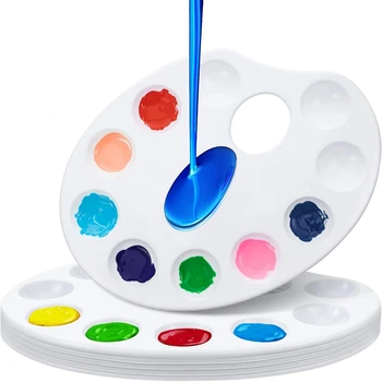 

6 Pack White Art Plastic 10 Well Palette Paint Tray with Thumb Holes for DIY Craft Oil Watercolor and Acrylic Paints