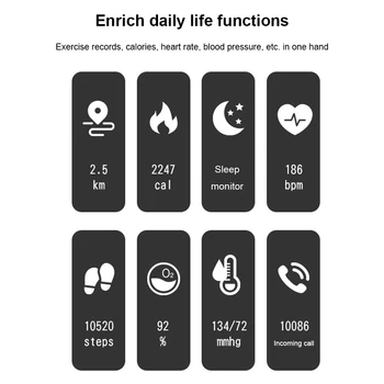 

Women Heart Rate Bracelet Calorie Blood Oxygen Electronic Fitness Tracker Waterproof IP67 Wristband 0.87 Inch TFT Health Care