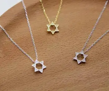 

REAL. 1pc 925 Sterling Silver Jewelry Clear White CZ Star of David Magen Hebrew Shield CZ Necklace Pendants Protective GTLX1280