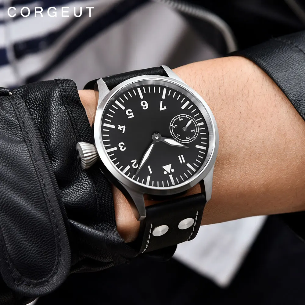 Corgeut 17 Jewels механические наручные часы Чайка 3600 движение 6497 Модные Кожаные Спортивные Светящиеся мужские роскошные Брендовые Часы