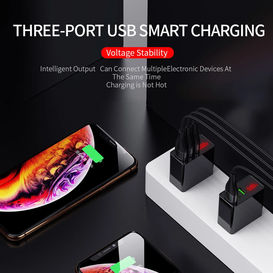 USLION 3 порта USB настенное зарядное устройство светодиодный дисплей Быстрая зарядка 3,0 быстрое зарядное устройство для samsung iPhone Xiaomi 3.1A EU US Plug USB зарядное устройство s