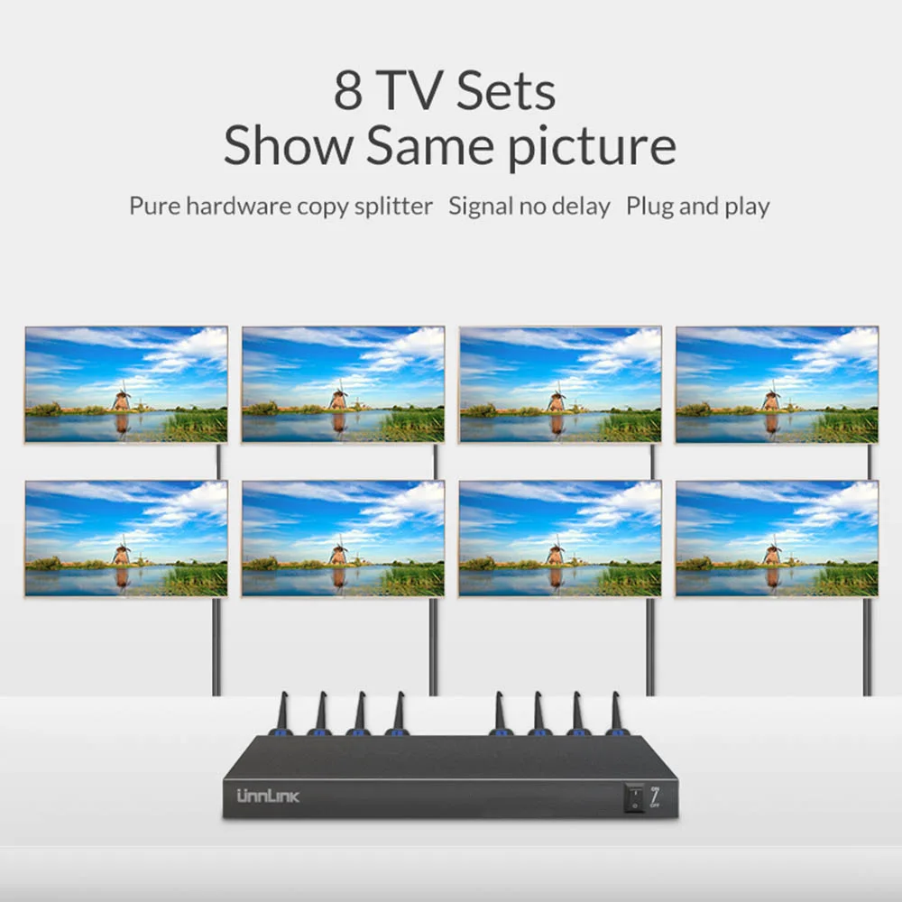 Unnlink HDMI Splitter 1X8 1080p@60Hz HDMI Splitter 8 Ports Box Auto Switch 1 In 8 Out Support cascade for Smart LED TV mi box