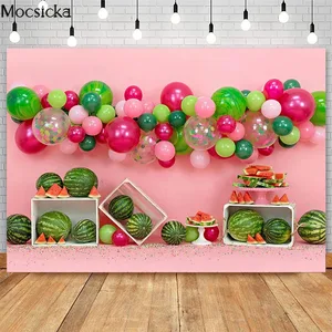 Summer Fruit Watermelon Photographic Studio Photo Backgrounds For Green Balloon Decor Children Birthday Cake Smash Backdrops