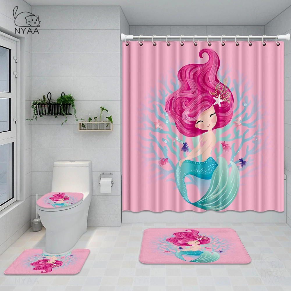 Juego de cortinas de ducha de de sirena para niña, juego de alfombras impermeables de Arte de sirena 3D para baño, decoración habitación niños|Cortinas de ducha| - AliExpress