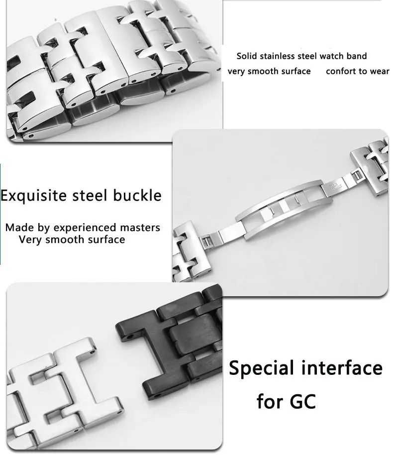 Твердые часы из нержавеющей стали Замена для GC стальной ремень Нотч браслет 22*13 Бабочка Пряжка Мужская стальная цепь