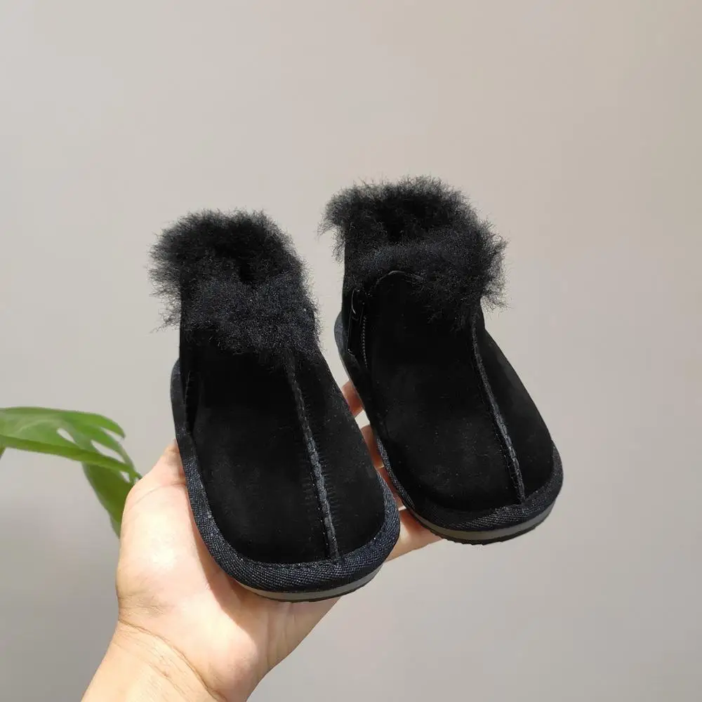 Новые зимние детские ботинки для девочек, натуральная кожа, шерсть, мех, теплые хлопковые ботинки, Нескользящие ботинки для мальчиков