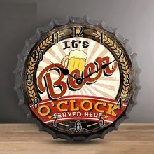 35cm Bottle Cap 3D Wall Clock Retro Beer Wine Modern Design Iron Metal Silent Quartz Clocks Bar Living Room Home Decor Creative