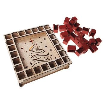 

Christmas Wooden Advent Calendar Countdown Decoration 24 Drawers LED Light Ornament