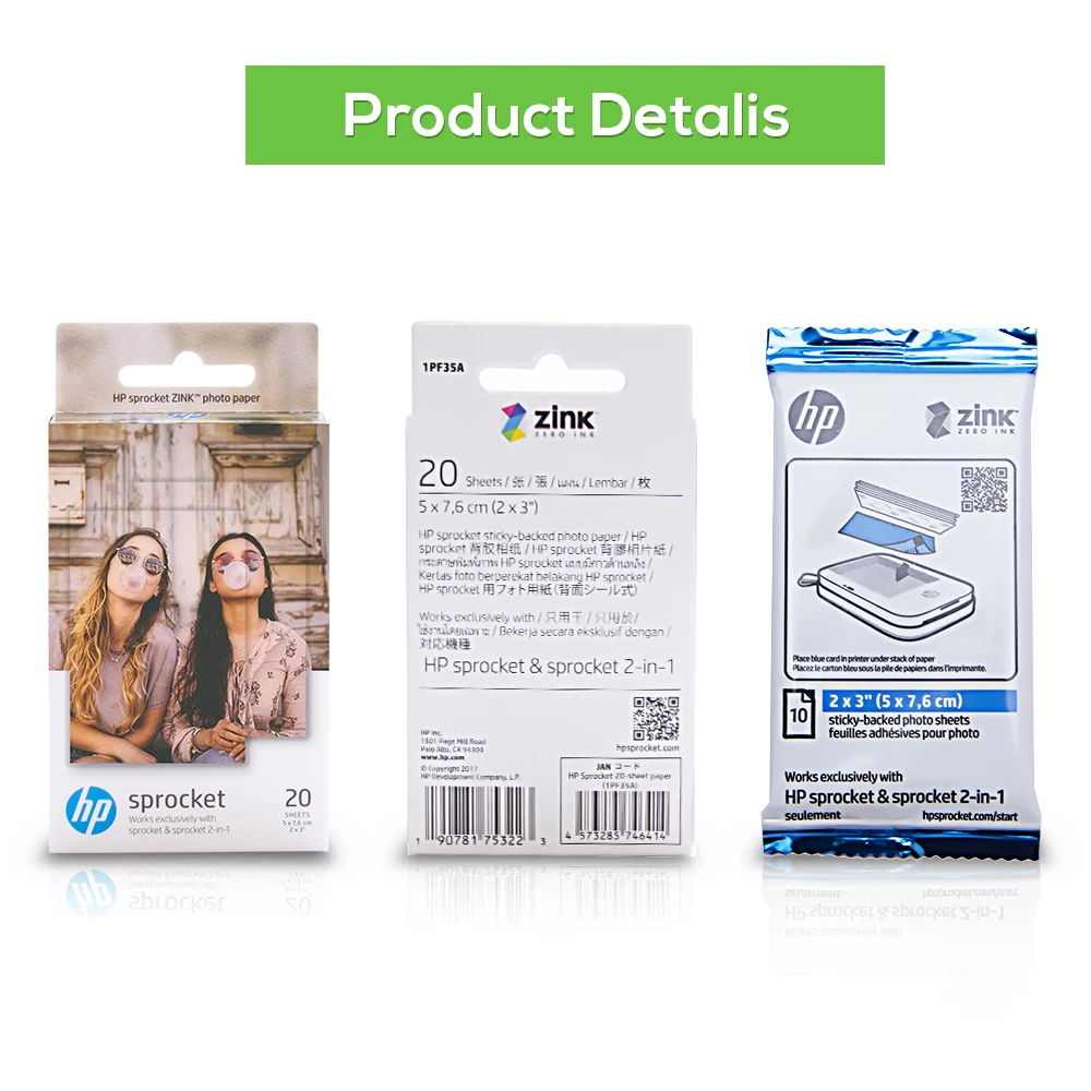 Фотобумага Ecowell ZINK 20 листов 2x3 дюйма подходит для фотопринтера HP со звездочками и 2