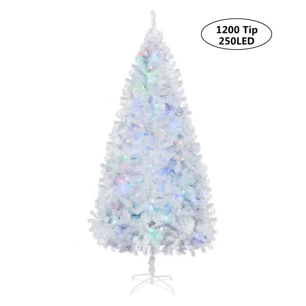 

7.5FT Iron Leg White/Green Christmas Tree With 1200 Branches & 250 Colorful LED Lights & 260 Branches 260 LED Lights Xmas Tree