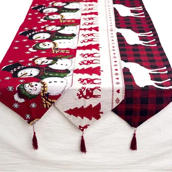 

Cotton Linen Embroidery Christmas Table Flag Table Runner 2020 Christmas New Year Decoration Linen Printed Table Flag Tablecloth