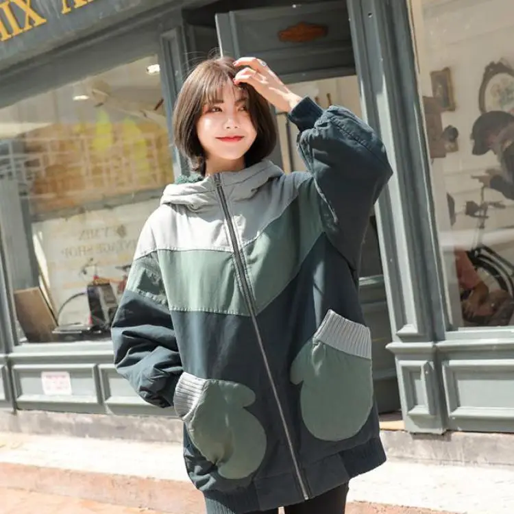 Johnature Casual Loose Womens Winter Jackets And Coats New Simple Thickening Patchwork Parka Women Coat Cotton Clothes - Цвет: Зеленый