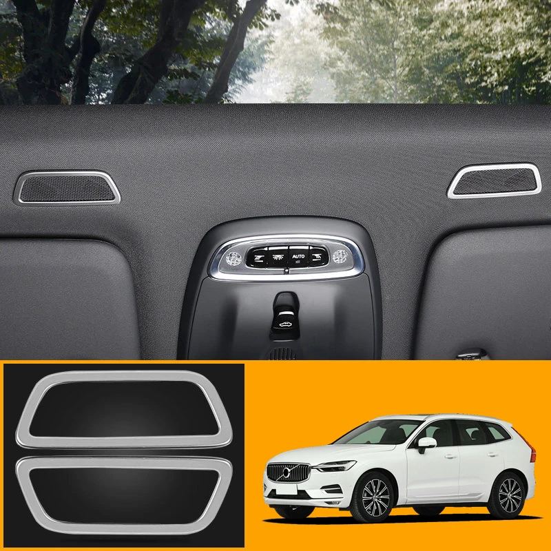 

for Volvo XC40 2018 2019 2020 Car Styling Accessories Inter Stainless Steel Front top Car Roof Speaker Ring Cover Trim 2pcs