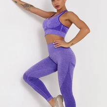 2 Piece Women Sport Yoga Set Gym Clothing Athletic Fitness Tracksuit Seamless Leggings Yoga Bra Crop Top Active Workout Suit
