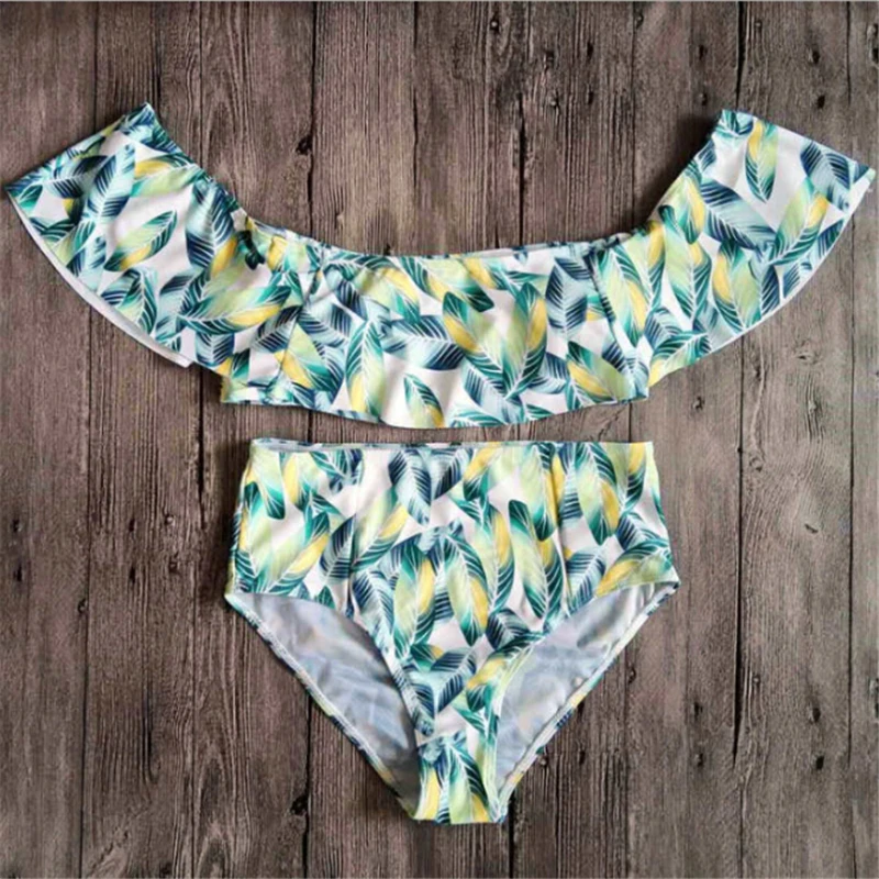 

Bikini Women Off Shoulder Swimwear Floral Ruffle Swimsuit High Waist Bikini Set Bathing Suit Women Beachwear Ladies Swim
