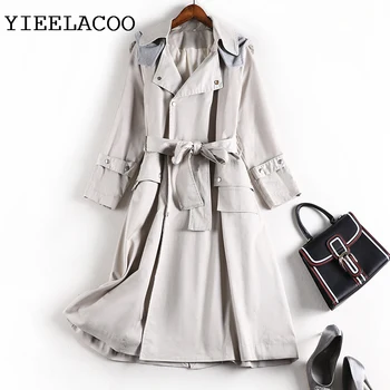 

Large Size Windproof Coat Female 2020 Spring/Autumn Women's Coat Casual Vacation New Style Waist Hugging Loose Middle Long Coat