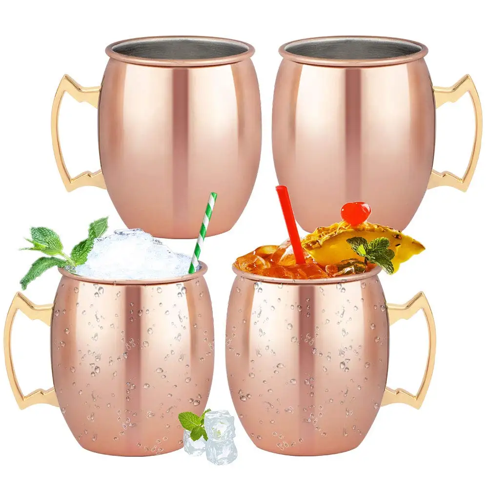 

Moscow Mule Copper Mugs Cup Stainless Steel Lining Handcrafted with Brass Handle Solid 18 oz Gift for Christmas Smooth