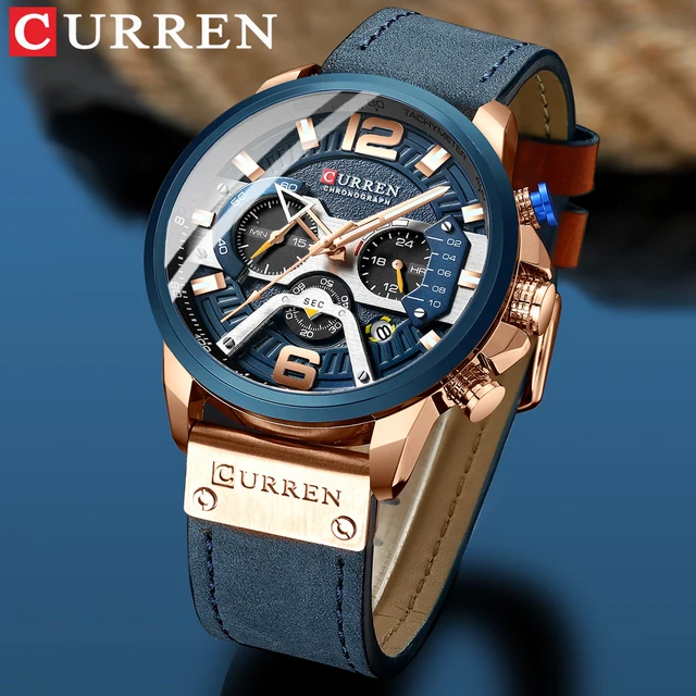 2021 CURREN Men Watches Top Brand Luxury Blue Leather Chronograph Sport Watch For Men Fashion Date Waterproof Clock Reloj Hombre 1