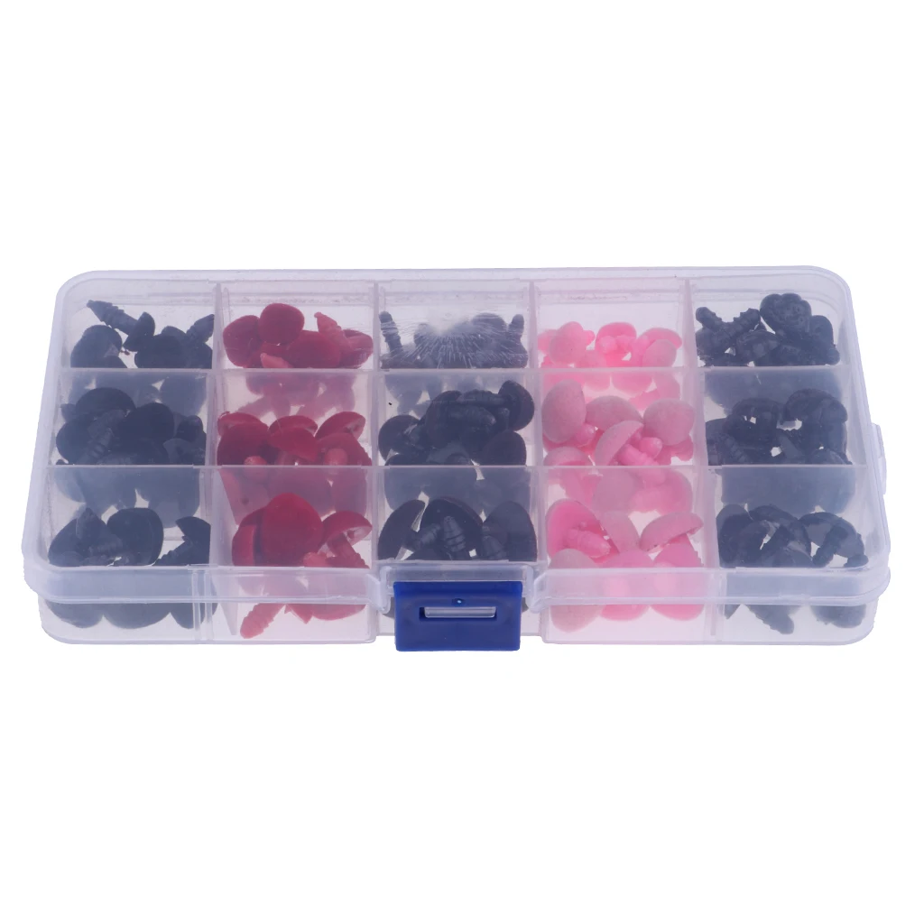 132 Pieces Plastic Safety Nose For Bears Soft Toys Snap Animal Dolls Crafts~11-16mm Diameter Black &Red & Pink