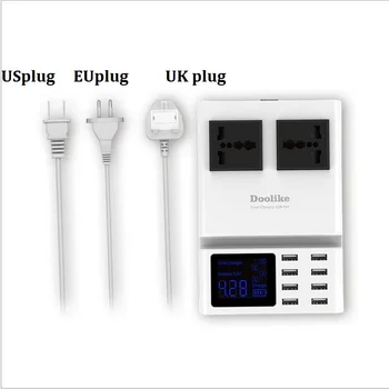 

Extension Socket With Display Screen 8usb Ports Adapter Mobile Phone Fast Charger Power Strip Us Eu Uk Plug Universal Outlet